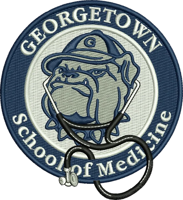 Georgetown University School of Medicine Logo Embroidery Design embroidery design shown stitched on fabric