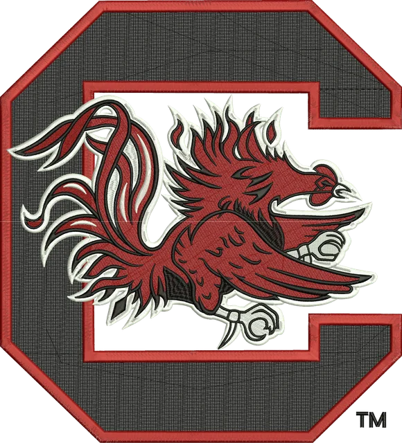 University of South Carolina Logo 2 Embroidery Design embroidery design shown stitched on fabric