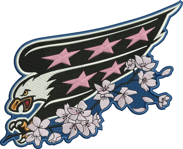 Stickdatei Washington Capitals Kirschblüten-Adler Stickdatei auf Stoff gestickt