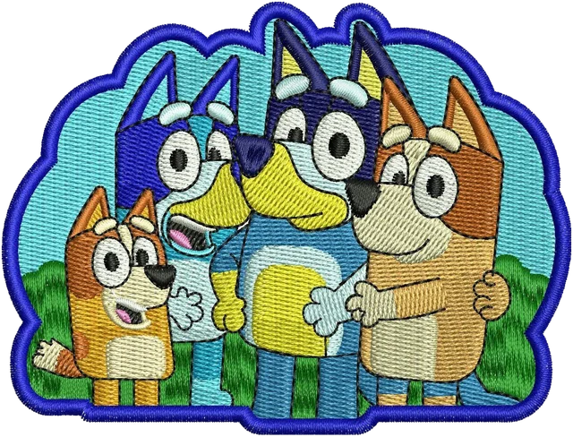 Bandit Family Embroidery Design embroidery design shown stitched on fabric