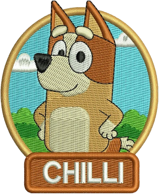 Chilli Heeler Cartoon 1 Embroidery Design embroidery design shown stitched on fabric
