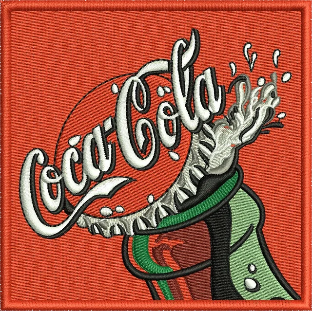 Coca-Cola Bottle Splash Logo 3 Embroidery Design embroidery design shown stitched on fabric