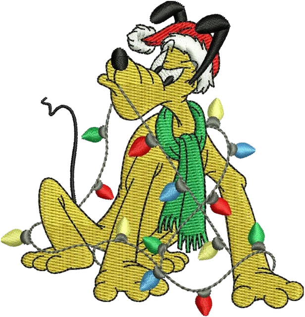 Disney Pluto Held the Mouth Christmas Lights Embroidery Design embroidery design shown stitched on fabric