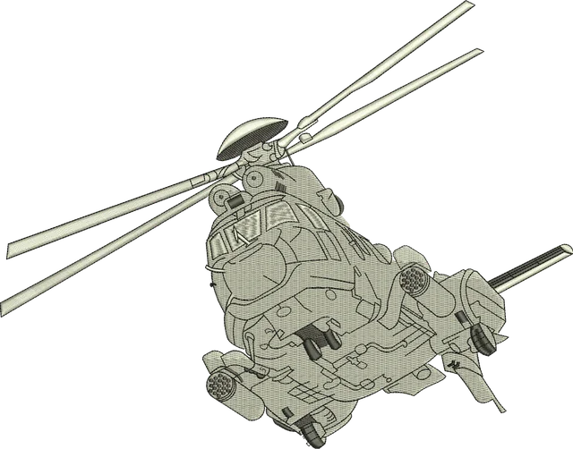 Eurocopter EC725 Caracal Helicopter Embroidery Design embroidery design shown stitched on fabric