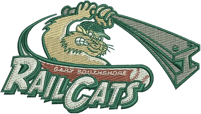 Stickdatei Gary SouthShore RailCats Logo Stickdatei auf Stoff gestickt