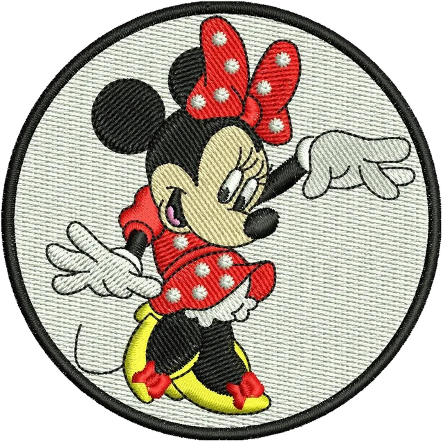 Happy Dancing Disney Cartoon Minnie Mouse Embroidery Design embroidery design shown stitched on fabric