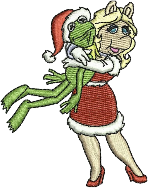 Holiday Kermit and Miss Piggy Embroidery Design embroidery design shown stitched on fabric