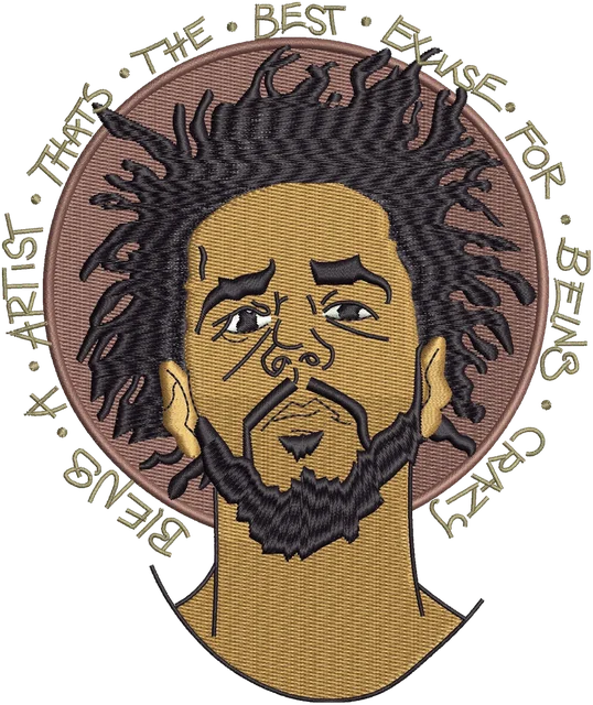 Stickdatei J Cole 2 Stickdatei auf Stoff gestickt