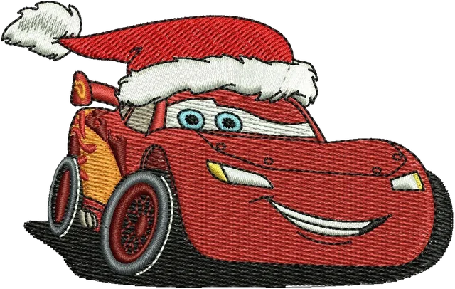 Lightning McQueen Christmas Car Embroidery Design embroidery design shown stitched on fabric