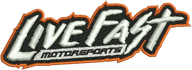 Live Fast Motorsports Logo Embroidery Design embroidery design shown stitched on fabric