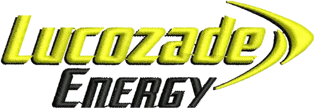 Lucozade Energy Drink Logo Embroidery Design embroidery design shown stitched on fabric