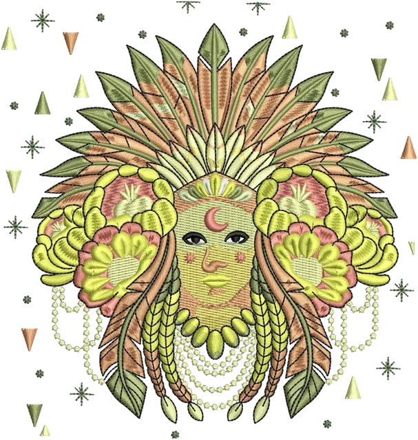 Mayan Goddess of Beauty Embroidery Design embroidery design shown stitched on fabric