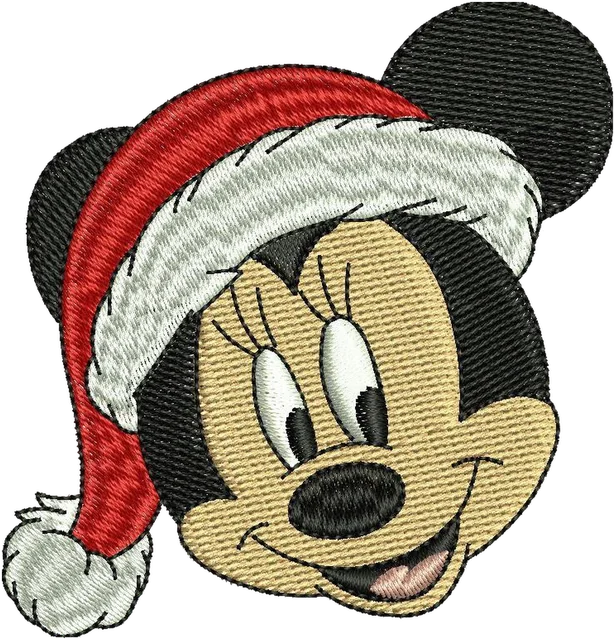 Mickey Mouse Wearing Santa Hat Embroidery Design embroidery design shown stitched on fabric