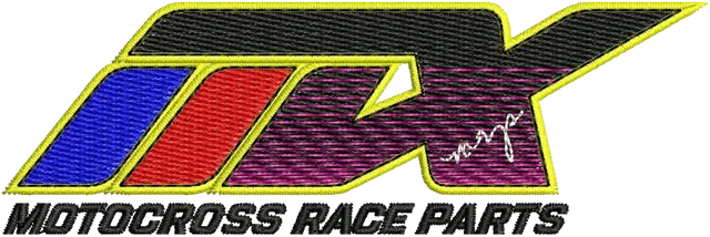Motocross Race Parts Logo Embroidery Design embroidery design shown stitched on fabric