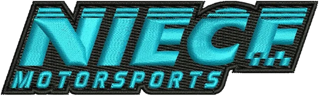 Niece Motorsports Logo Embroidery Design embroidery design shown stitched on fabric