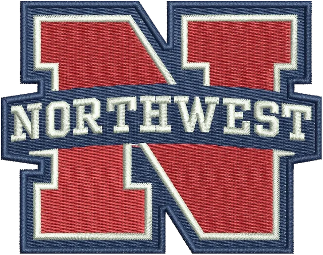 Northwest Mississippi Community College Logo 2 Embroidery Design embroidery design shown stitched on fabric