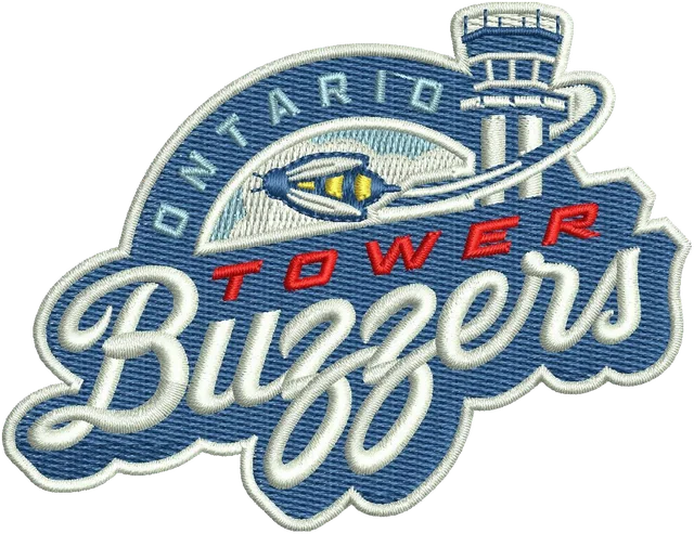 Ontario Tower Buzzers Logo Embroidery Design embroidery design shown stitched on fabric