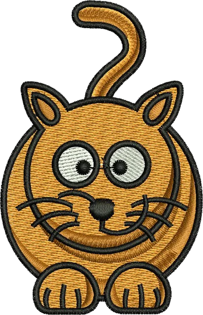 Cute Orange Cat Embroidery Design embroidery design shown stitched on fabric