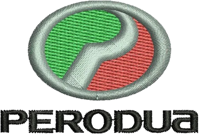 Perodua Car Logo Embroidery Design embroidery design shown stitched on fabric