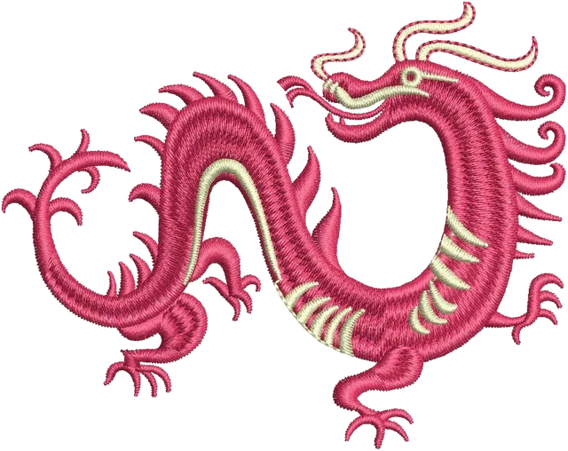Pink Chinese Dragon Embroidery Design embroidery design shown stitched on fabric
