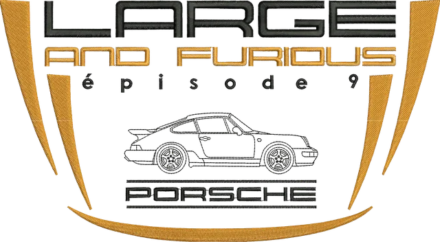 Porsche 911 Large and Furious Embroidery Design embroidery design shown stitched on fabric
