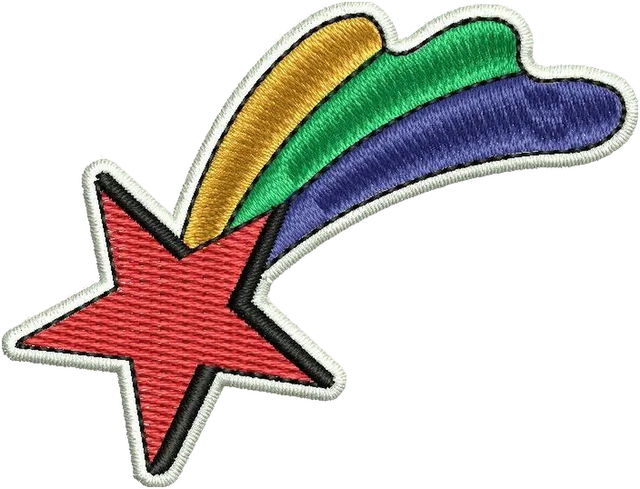 Rainbow Shooting Star Embroidery Design embroidery design shown stitched on fabric