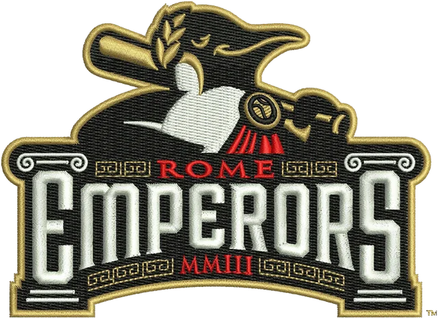 Rome Emperors Baseball Team Logo Embroidery Design embroidery design shown stitched on fabric