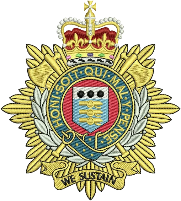 Royal Logistic Corps Logo Embroidery Design embroidery design shown stitched on fabric