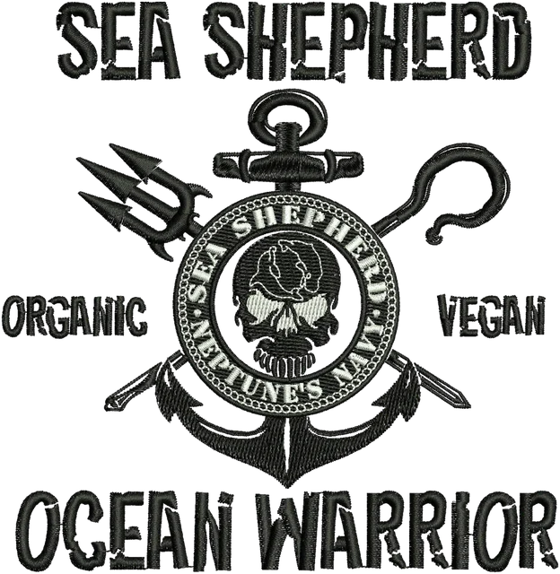 Sea Shepherd Logo Embroidery Design embroidery design shown stitched on fabric