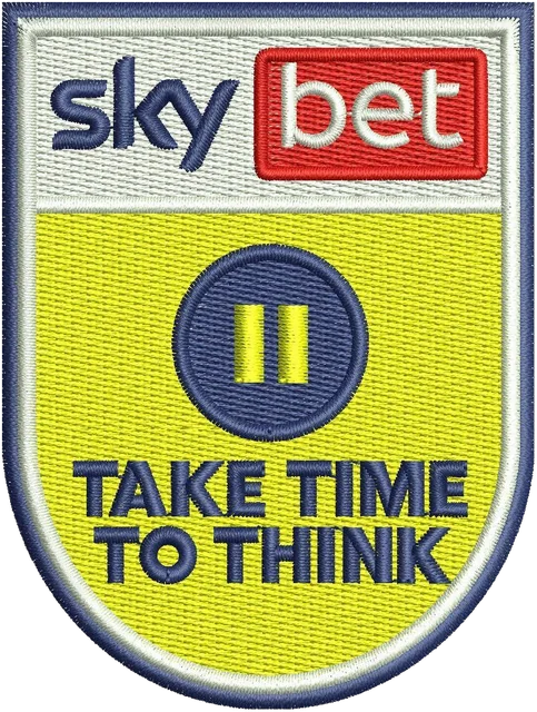 Sky Bet EFL Take Time to Think Logo Embroidery Design embroidery design shown stitched on fabric