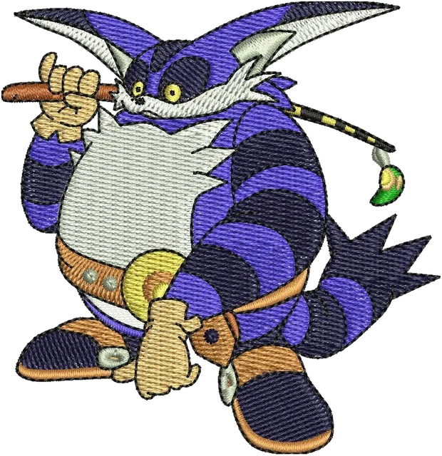Sonic Big the Cat Embroidery Design embroidery design shown stitched on fabric
