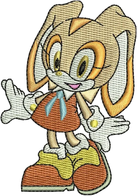 Sonic Cream the Rabbit Embroidery Design embroidery design shown stitched on fabric