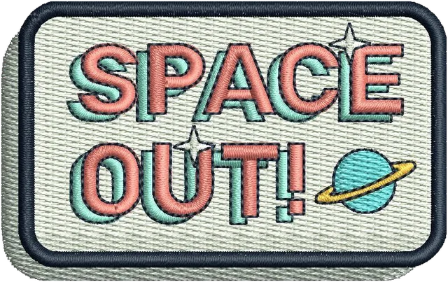 Ricamo Cartello «Space Out» su tessuto
