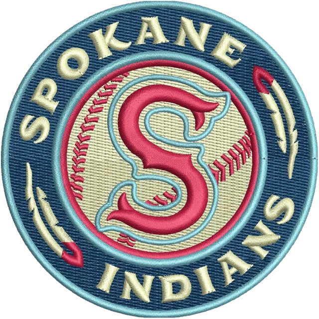 Spokane Indians Baseball Team Logo Embroidery Design embroidery design shown stitched on fabric