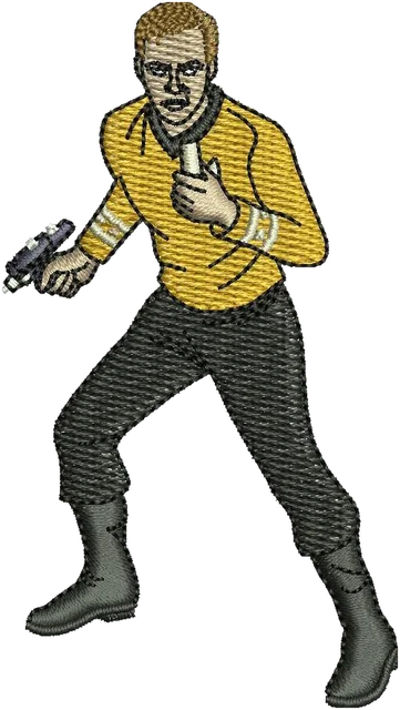 Star Trek Timelines Captain Kirk Embroidery Design embroidery design shown stitched on fabric