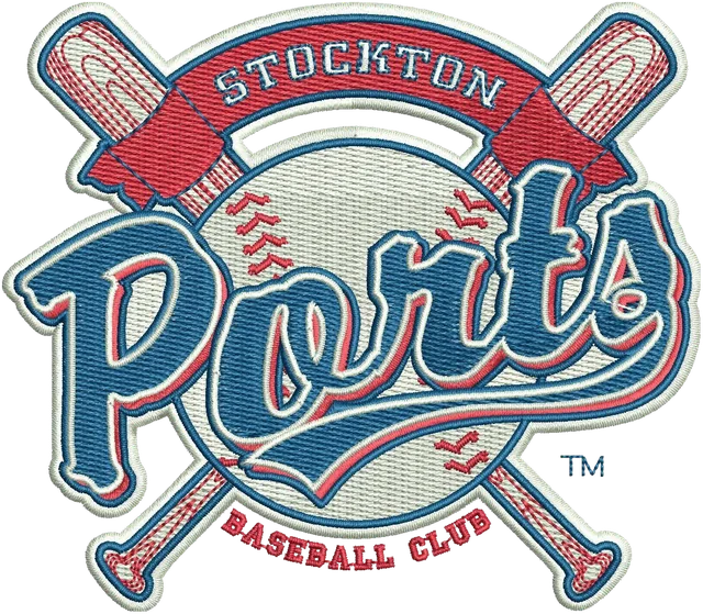 Stockton Ports Baseball Team Logo Embroidery Design embroidery design shown stitched on fabric