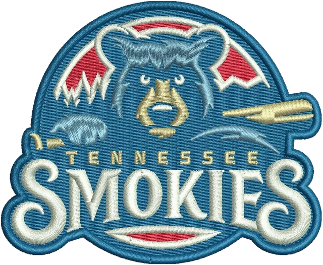 Tennessee Smokies Baseball Team Logo Embroidery Design embroidery design shown stitched on fabric