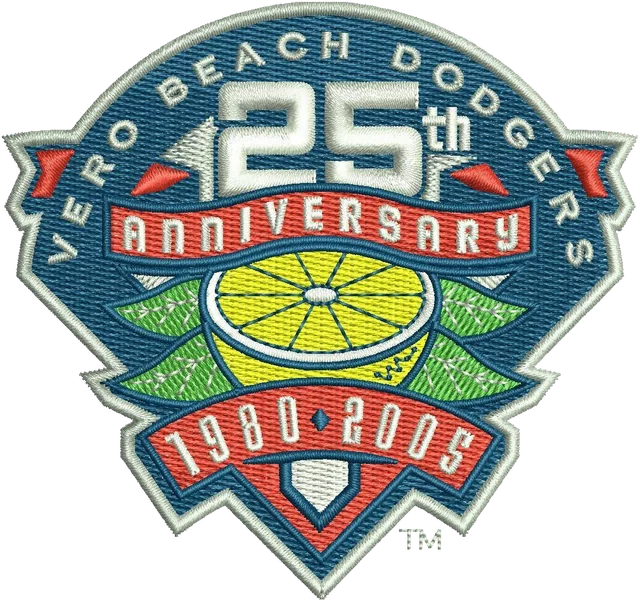 Vero Beach Dodgers Logo Embroidery Design embroidery design shown stitched on fabric