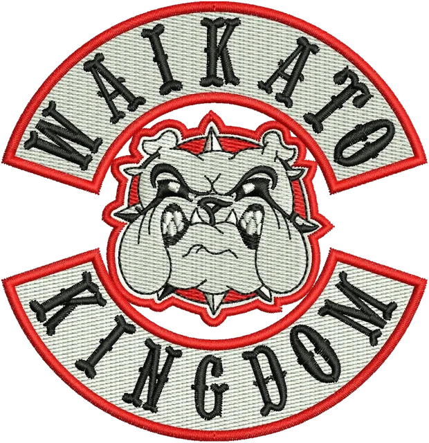 Waikato Mongrel Mob Kingdom Logo Embroidery Design embroidery design shown stitched on fabric