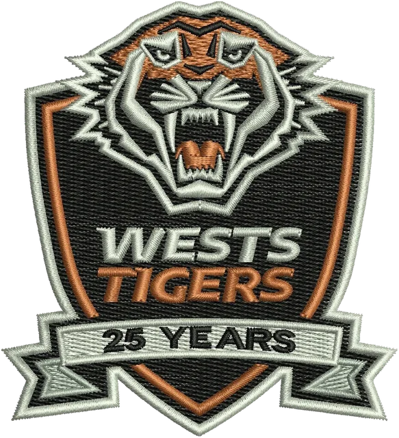 Stickdatei Wests Tigers Rugby League Football Team 25 Years Logo Stickdatei auf Stoff gestickt