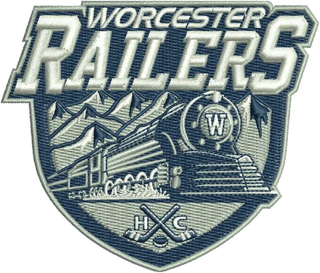 Worcester Railers HC Logo Embroidery Design embroidery design shown stitched on fabric