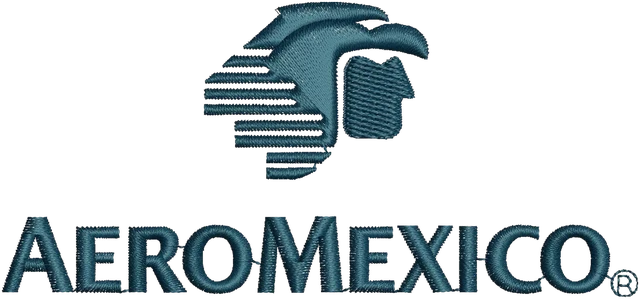 Aeromexico Eagle and Wordmark Embroidery Design embroidery design shown stitched on fabric