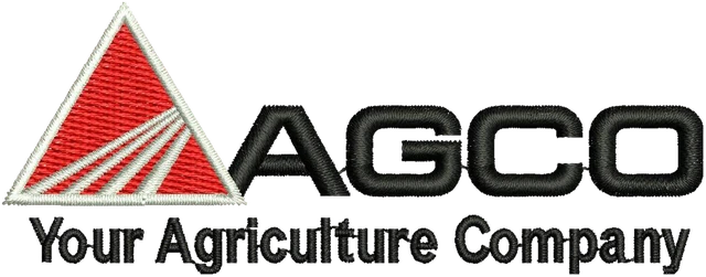 Diseño de bordado Diseño de bordado AGCO triángulo y eslogan sobre tela