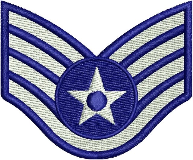 Air Force Technical Sergeant Rank Embroidery Design embroidery design shown stitched on fabric