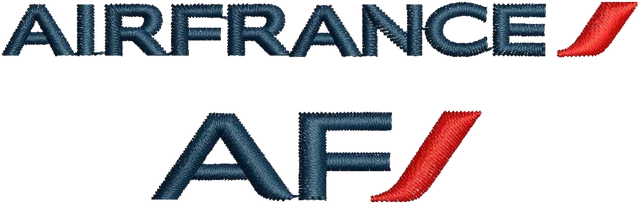 Stickdatei Air France und AF zweizeiliges Logo Stickdatei auf Stoff gestickt
