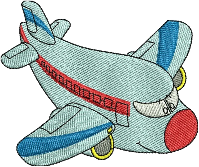 Ricamo Disegno da ricamo aereo passeggeri con ali blu su tessuto