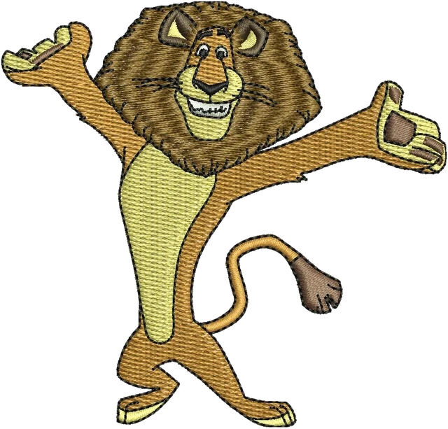Alex Lion Simba Madagascar Embroidery Design embroidery design shown stitched on fabric