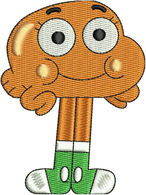 Stickdatei Darwin (Gumball) – Stickdatei auf Stoff gestickt