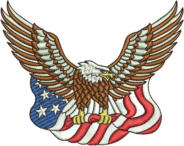 American Bald Eagle Carrying the Flag Embroidery Design embroidery design shown stitched on fabric