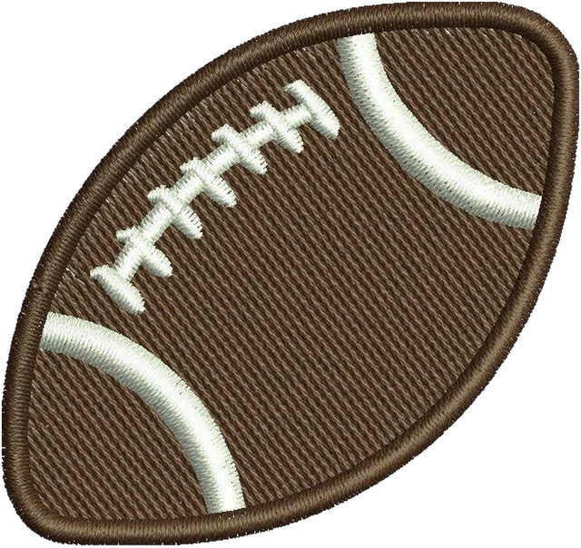 Brown American football ball embroidery design shown stitched on fabric